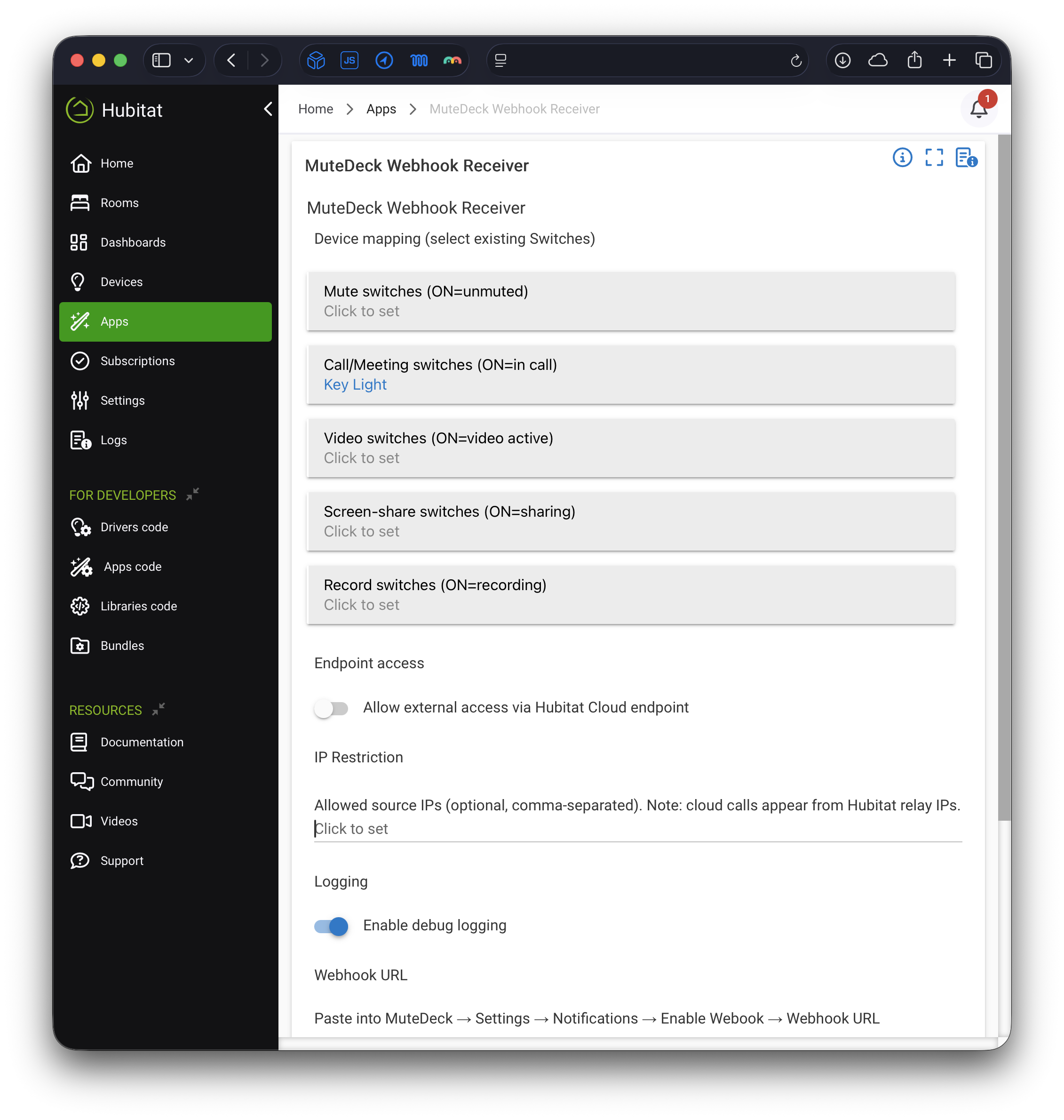Hubitat/Mutedeck screenshot